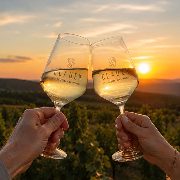 Wein und sommerliche Getränke beim Sundowner im Weingut Clauer